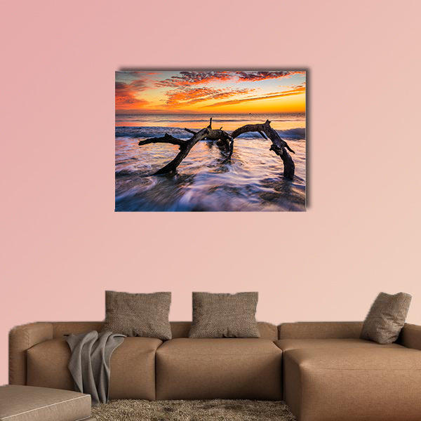 Tree and waves in the Atlantic Ocean at sunrise multi panel canvas wall art
