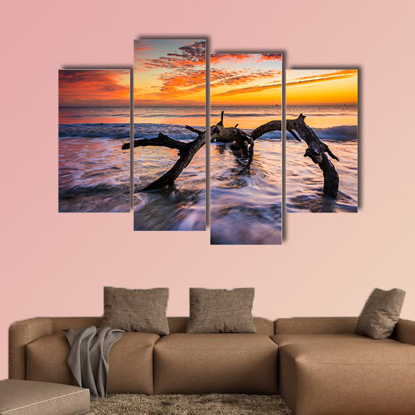 Tree and waves in the Atlantic Ocean at sunrise multi panel canvas wall art