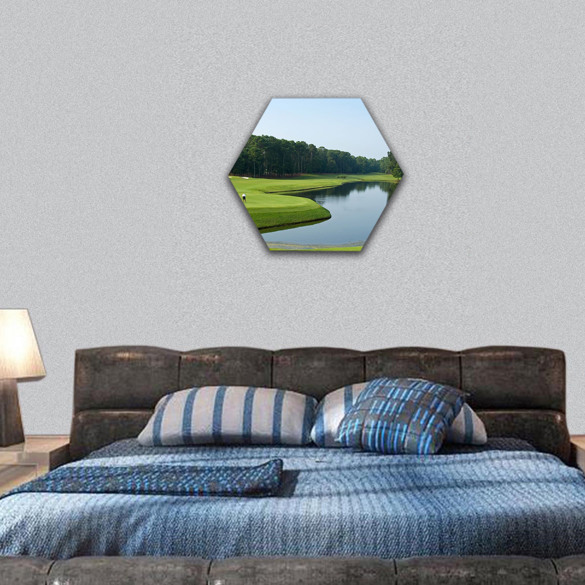 Lone golfer on this beautiful Myrtle Beach, South Carolina hexagonal canvas wall art