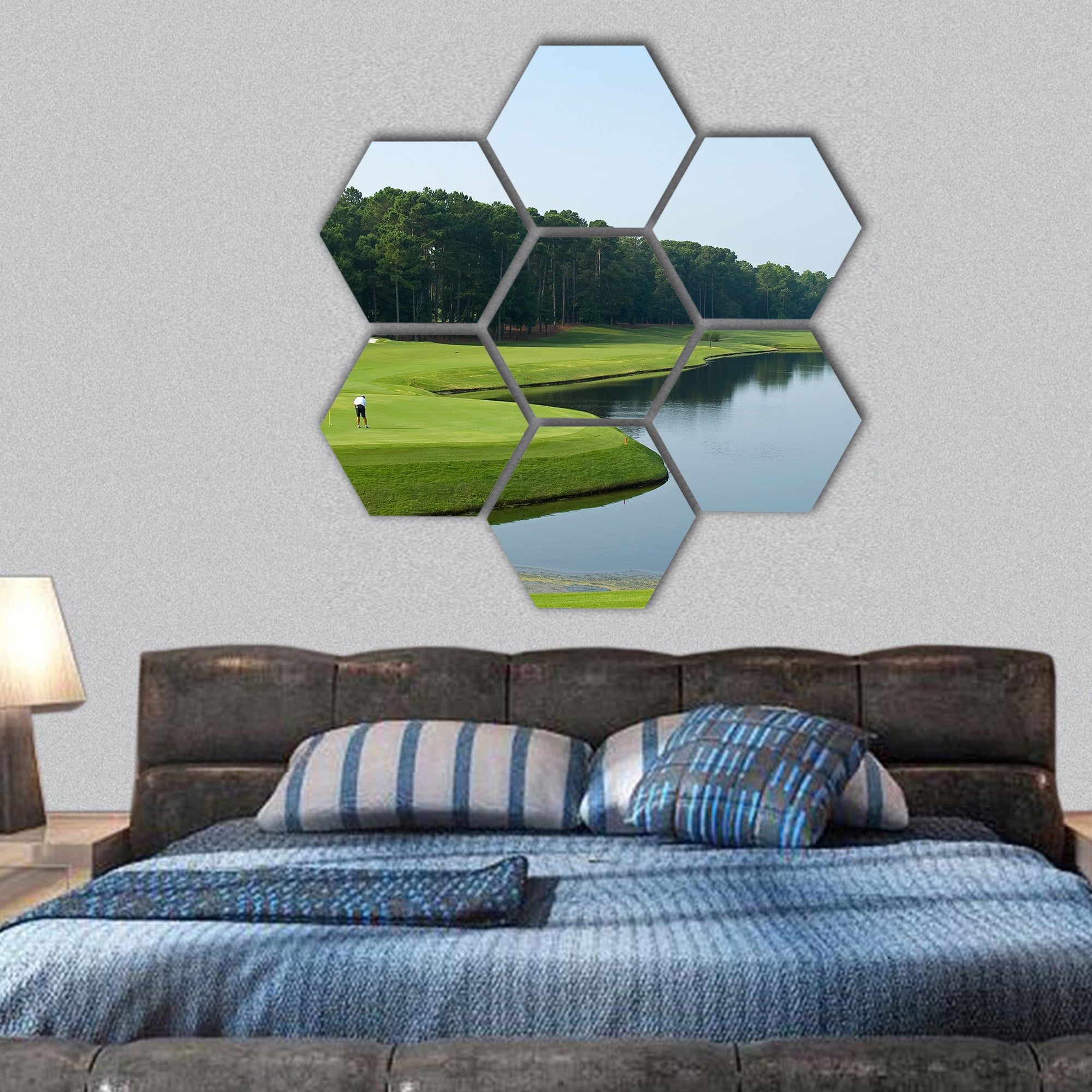 Lone golfer on this beautiful Myrtle Beach, South Carolina hexagonal canvas wall art