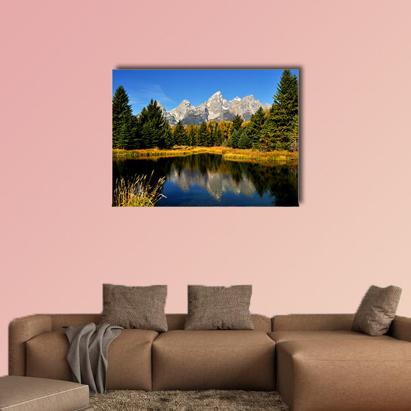 Water reflections in fall in the Grand Tetons multi panel canvas wall art
