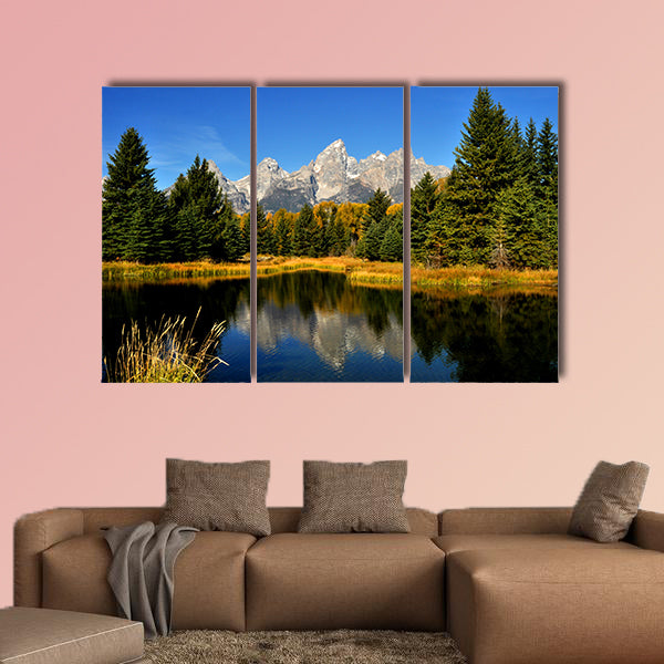 Water reflections in fall in the Grand Tetons multi panel canvas wall art