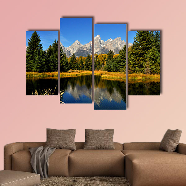 Water reflections in fall in the Grand Tetons multi panel canvas wall art