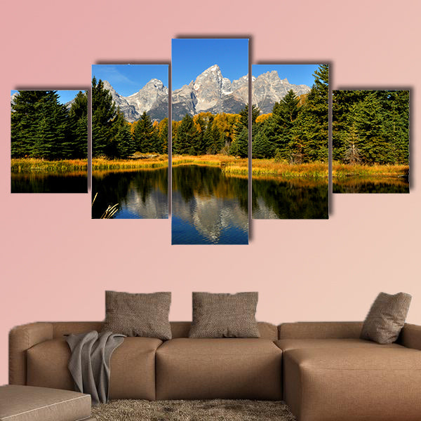Water reflections in fall in the Grand Tetons multi panel canvas wall art