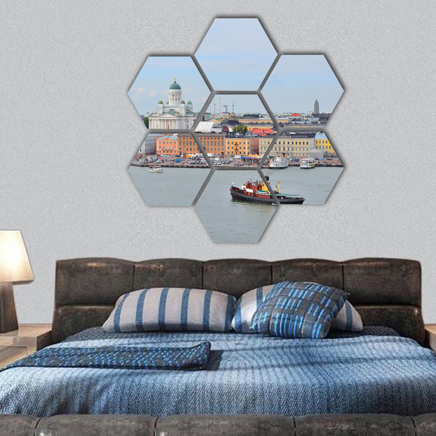 View of Helsinki from the South Harbour Finland hexagonal canvas wall art
