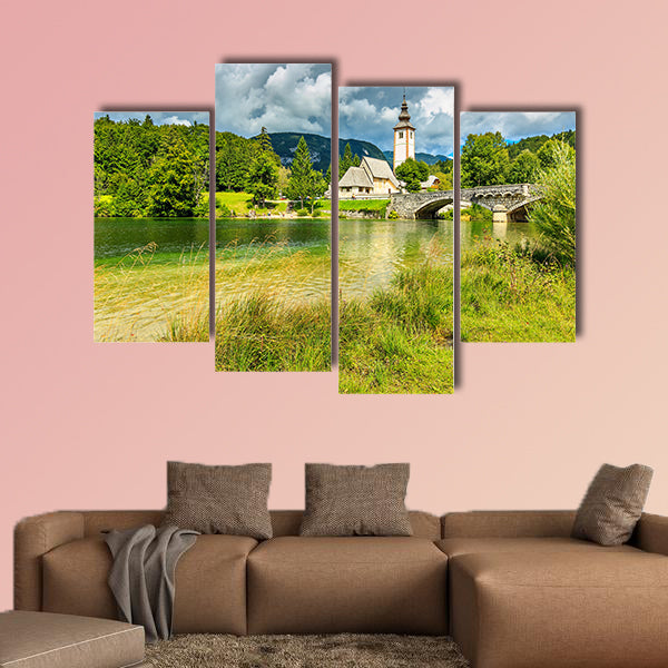 Church and stone bridge,Ribicev Laz, Lake Bohinj, Slovenia, Europe wall art