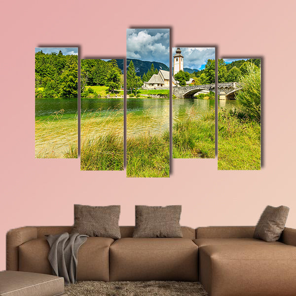 Church and stone bridge,Ribicev Laz, Lake Bohinj, Slovenia, Europe wall art