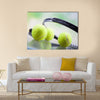 A set of tennis. Racket and ball. Studio shot Multi panel canvas wall art