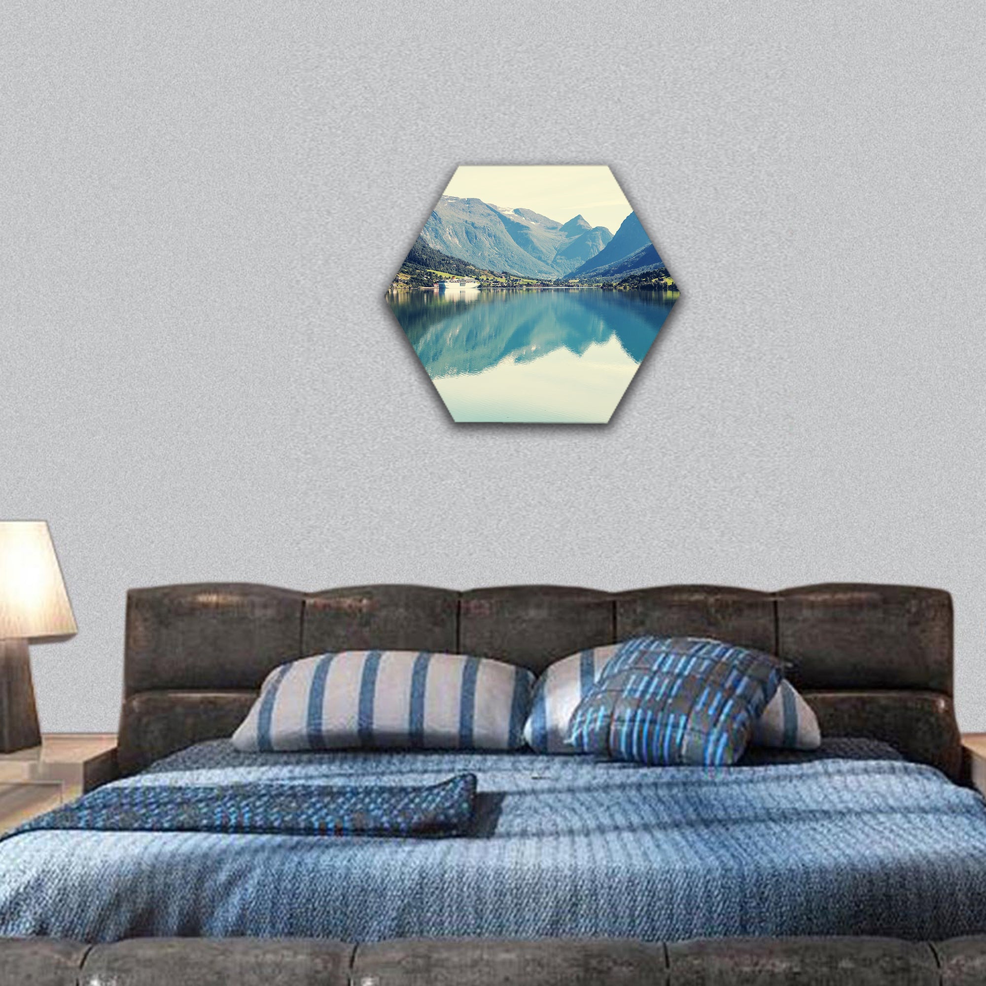 Fantastic Mountain lake hexagonal canvas wall art