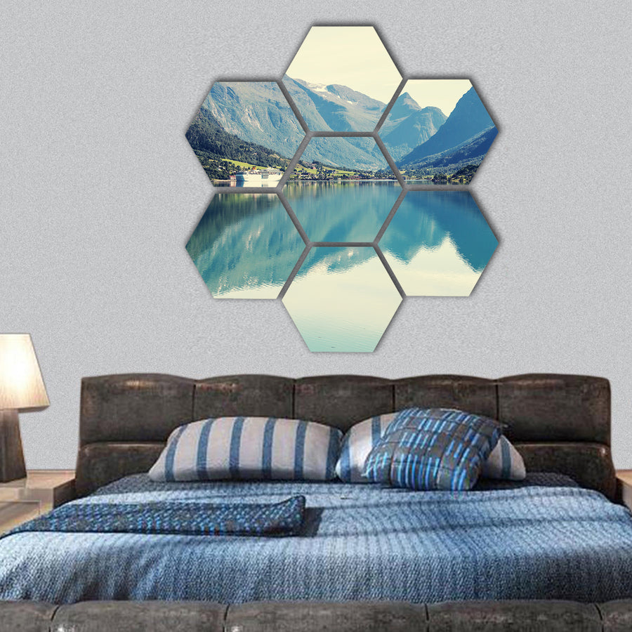 Fantastic Mountain lake hexagonal canvas wall art
