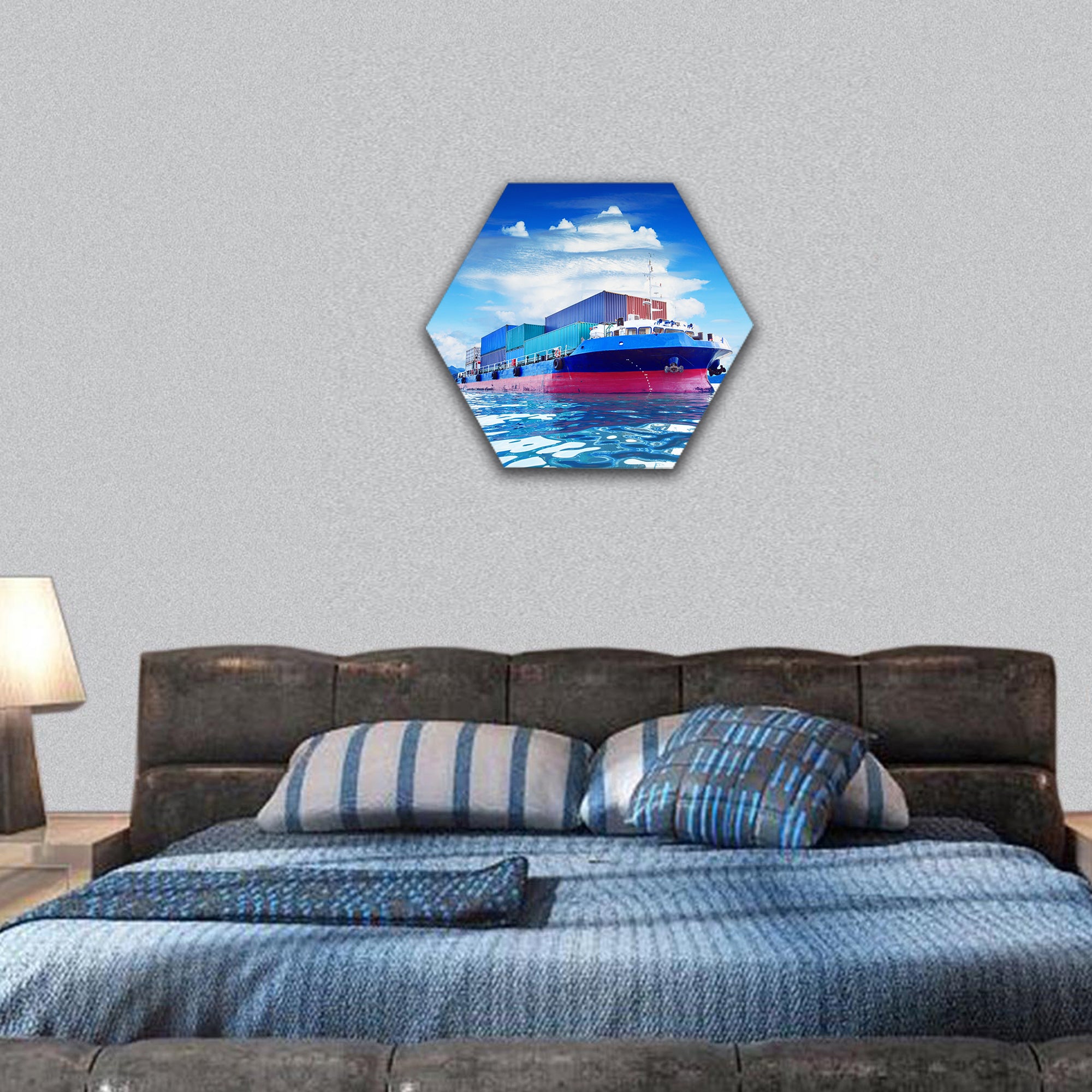 Container ship in naval transportation hexagonal canvas wall art