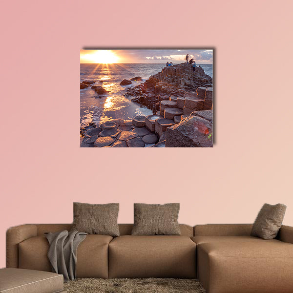 People visiting Giant s Causeway at the sunset in North Antrim, wall art