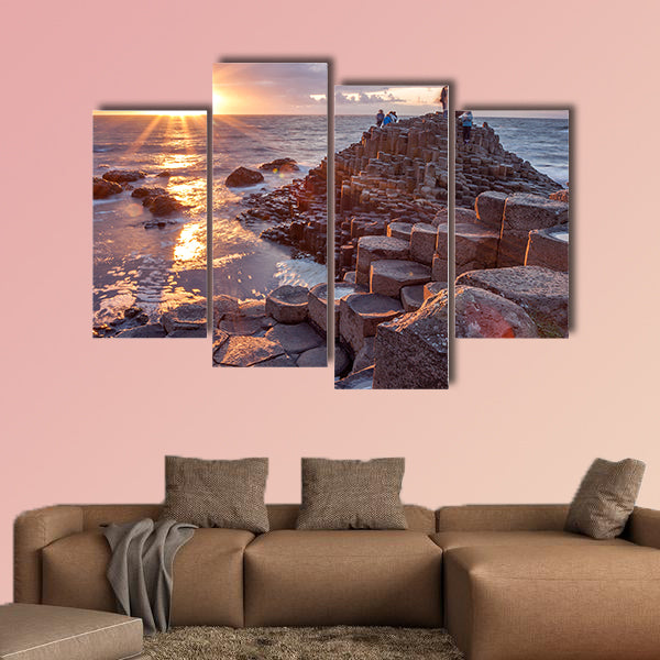 People visiting Giant s Causeway at the sunset in North Antrim, wall art