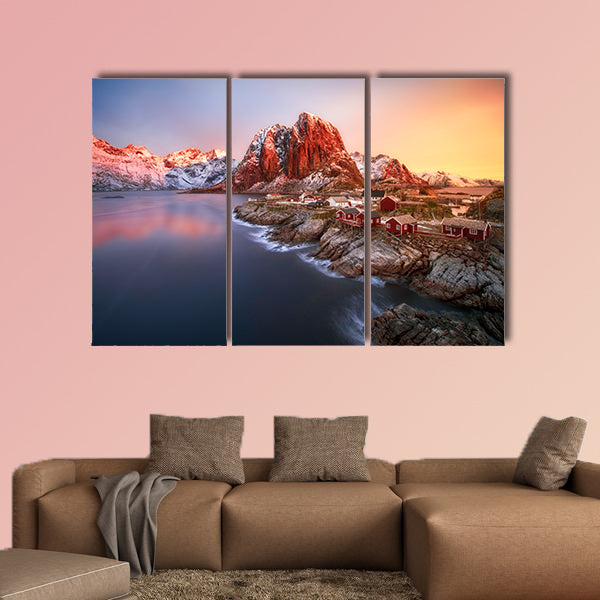 Sunrise over Hamnoy, Lofoten islands, Norway multi panel canvas wall art