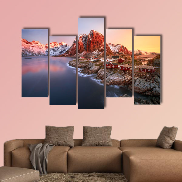 Sunrise over Hamnoy, Lofoten islands, Norway multi panel canvas wall art