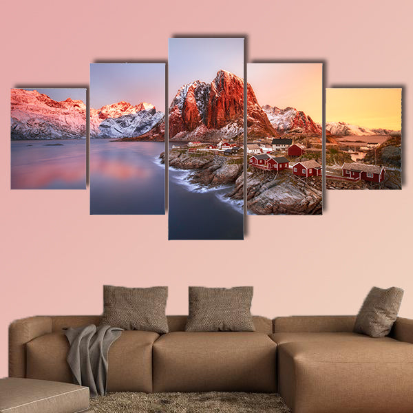Sunrise over Hamnoy, Lofoten islands, Norway multi panel canvas wall art