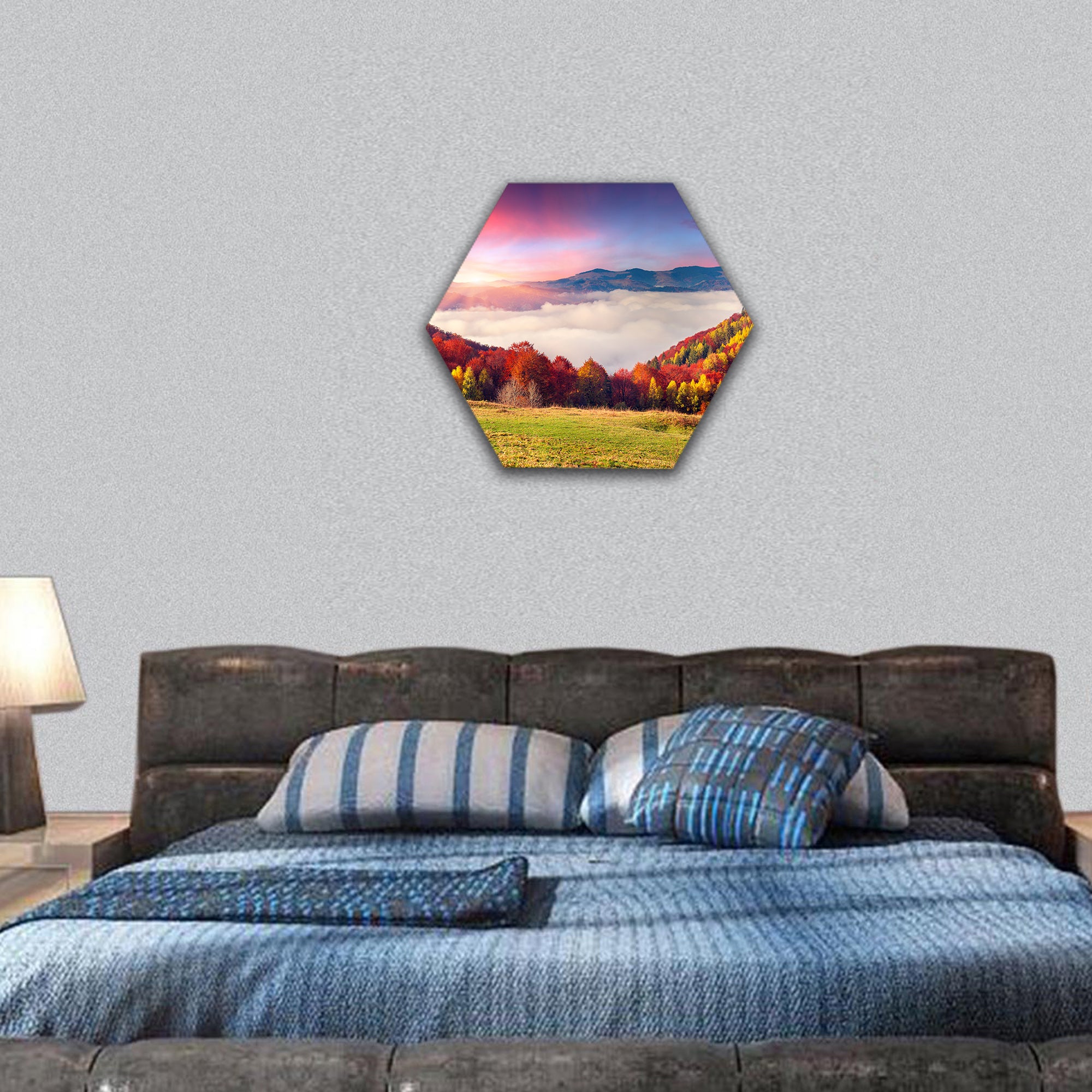 Autumn morning in the Carpathian mountains, Europe hexagonal canvas wall art