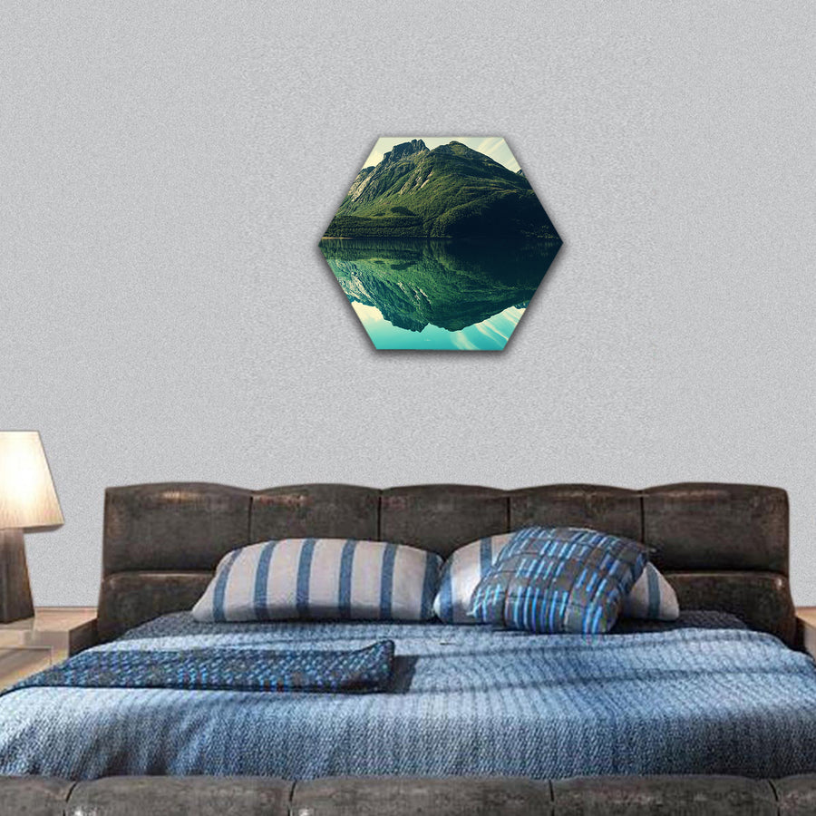 Mountain lake hexagonal canvas wall art