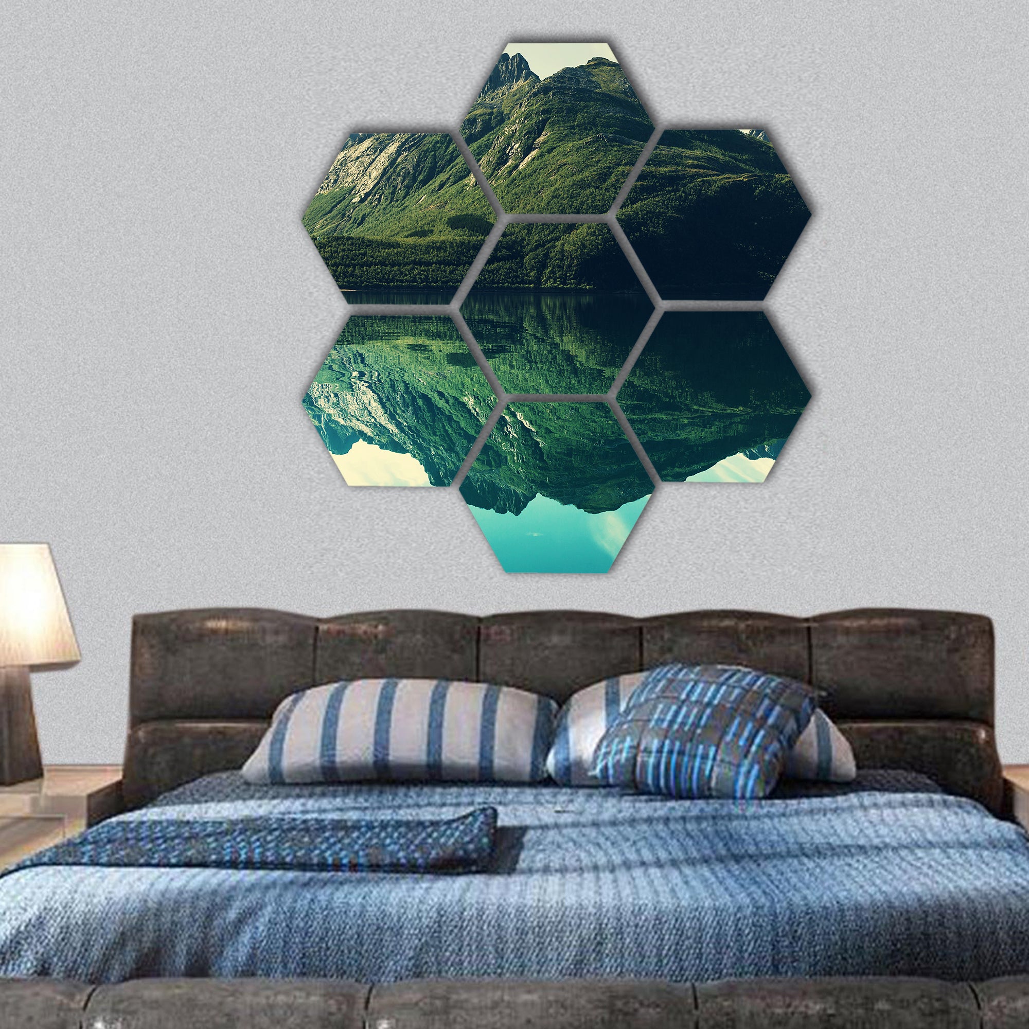 Mountain lake hexagonal canvas wall art