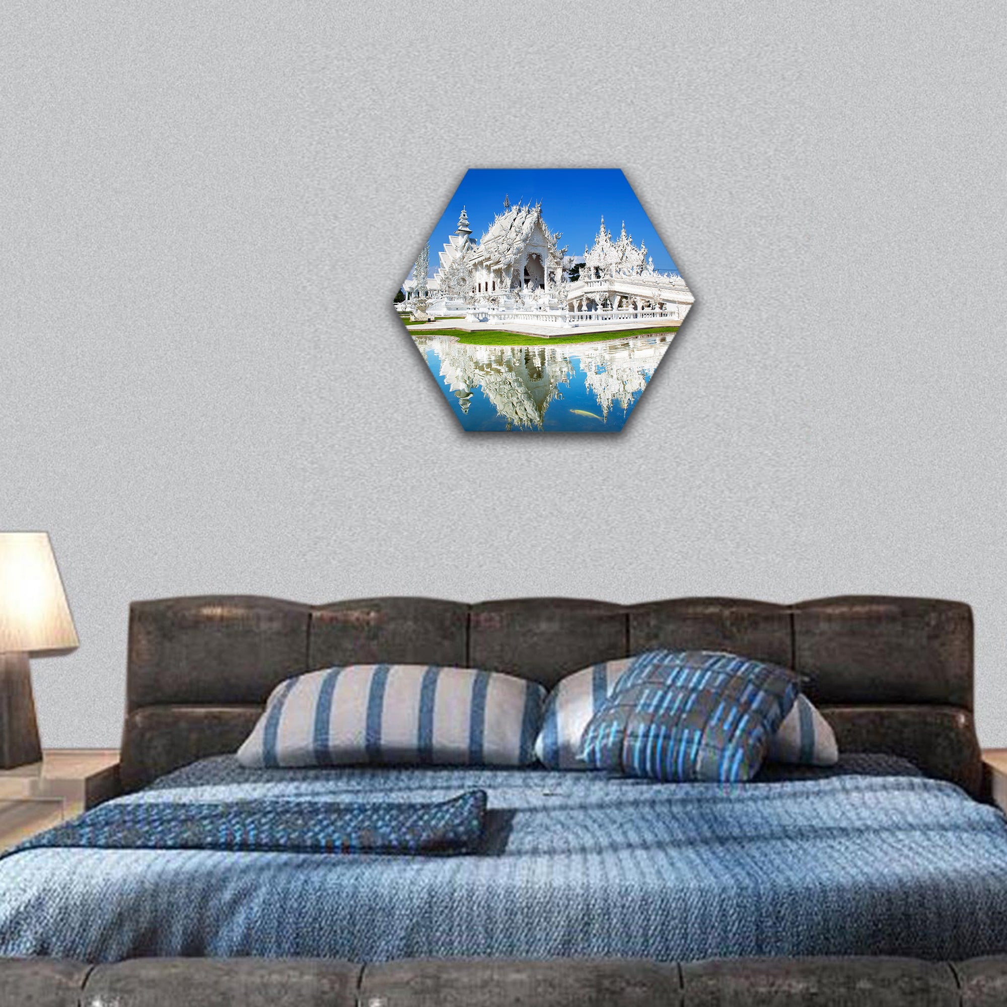 White Temple, Landmark in Chiang Rai, Thailand hexagonal canvas wall art