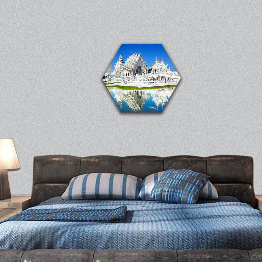 White Temple, Landmark in Chiang Rai, Thailand hexagonal canvas wall art