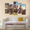 Neophron looking at the ancient ruins of the Mayan city of Tikal Central America, Guatemala Multi panel canvas wall art