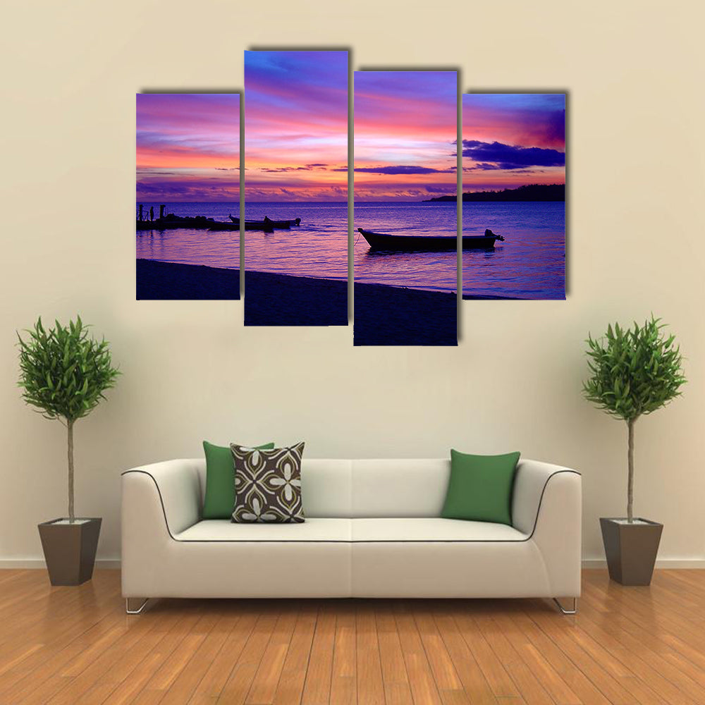 A beautiful purple Sunset at Plantation in (Malolo) Island, Fiji multi panel canvas wall art