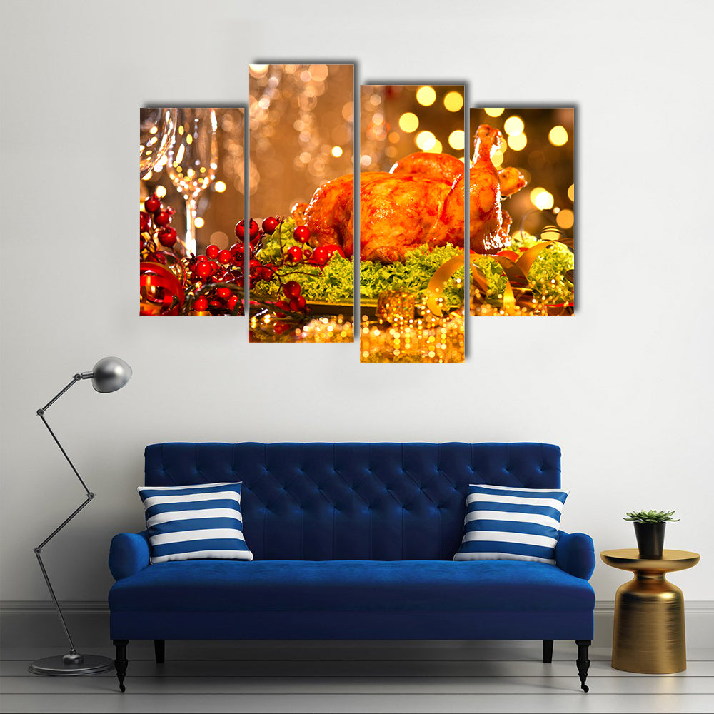 Christmas table setting in turkey, Holiday Christmas dinner Multi panel canvas wall art