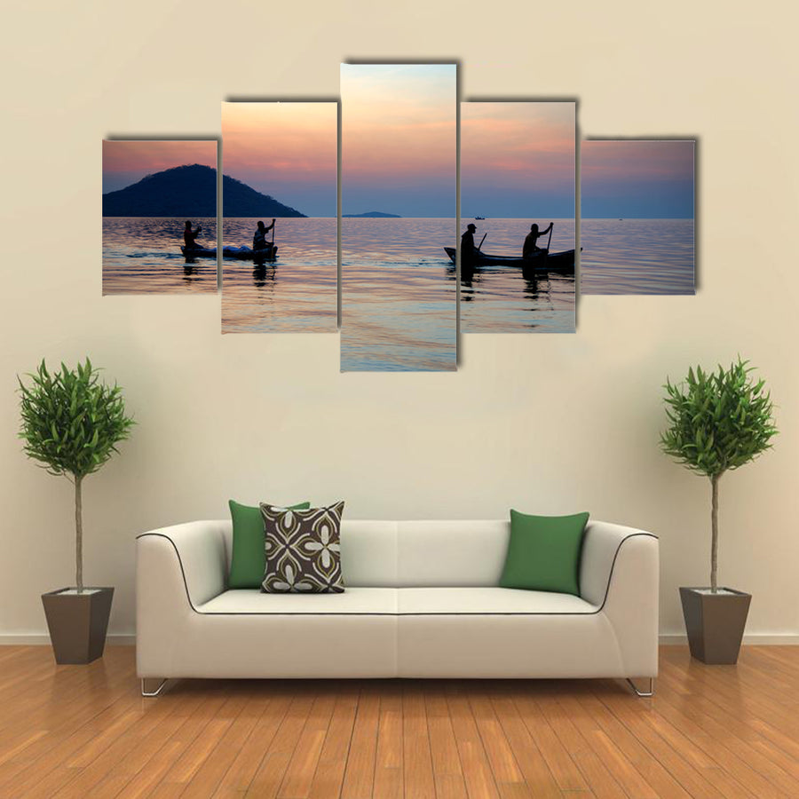 There are Four Men Who Are Boating In The Lake Malawi, Multi Panel Canvas Wall Art