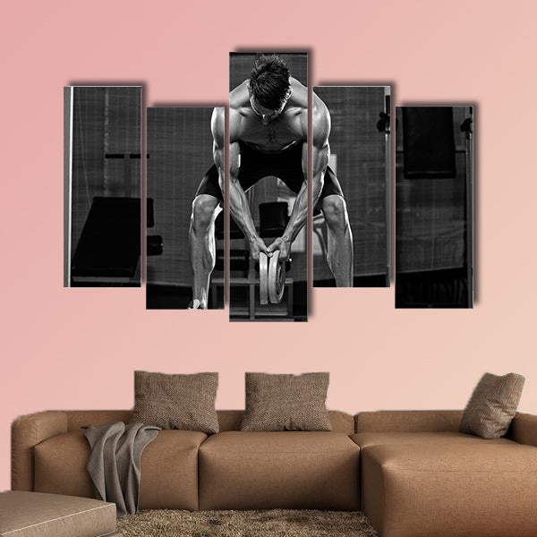 Male Fitness Athlete Doing Heavy Weight Exercise for Back Multi panel canvas wall art