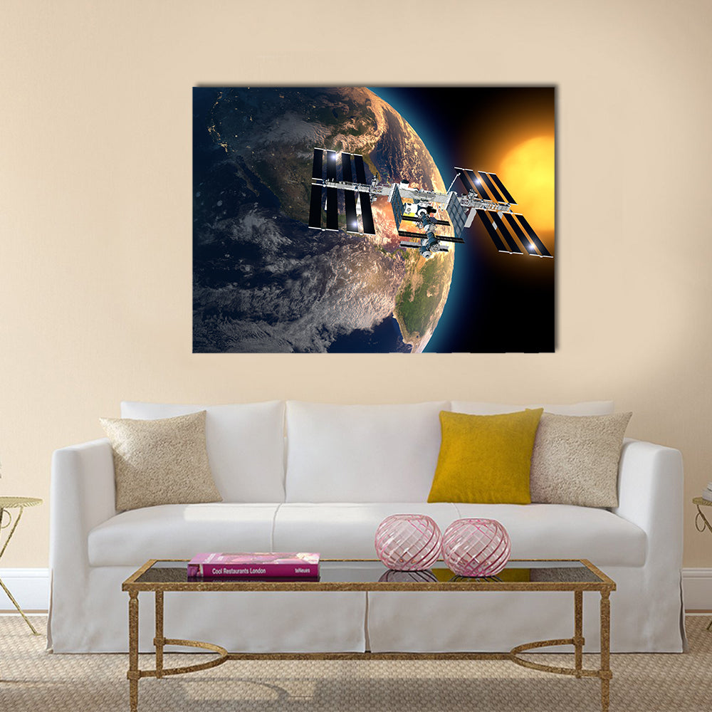 International Space Station In Earth’s Orbit Multi Panel Canvas Wall Art