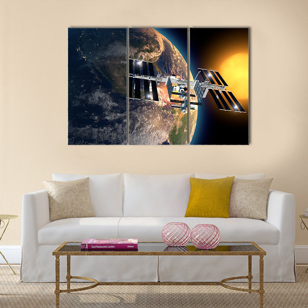 International Space Station In Earth’s Orbit Multi Panel Canvas Wall Art