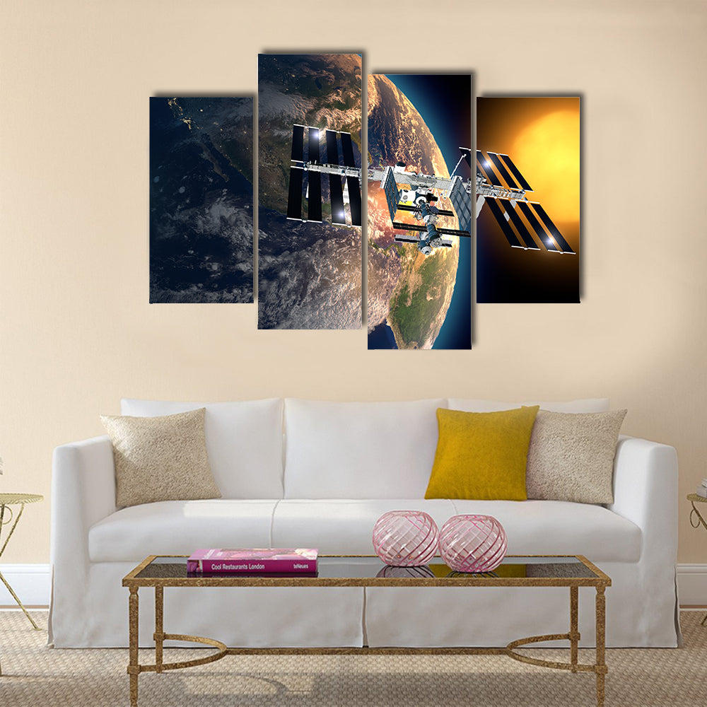 International Space Station In Earth’s Orbit Multi Panel Canvas Wall Art