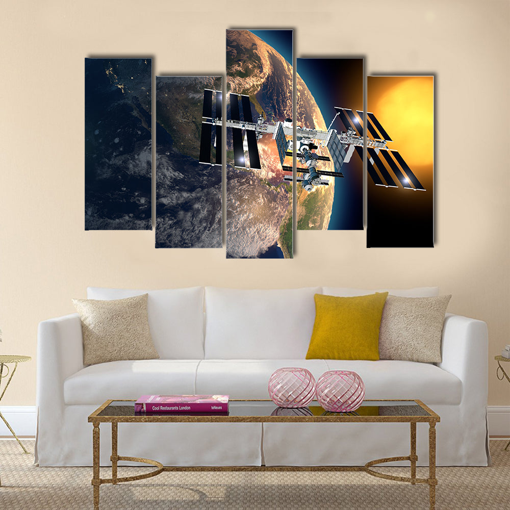 International Space Station In Earth’s Orbit Multi Panel Canvas Wall Art