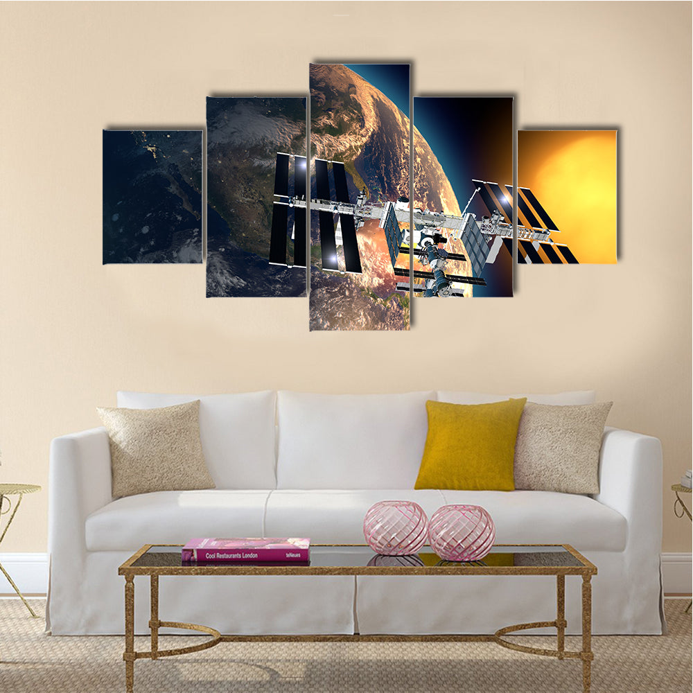 International Space Station In Earth’s Orbit Multi Panel Canvas Wall Art