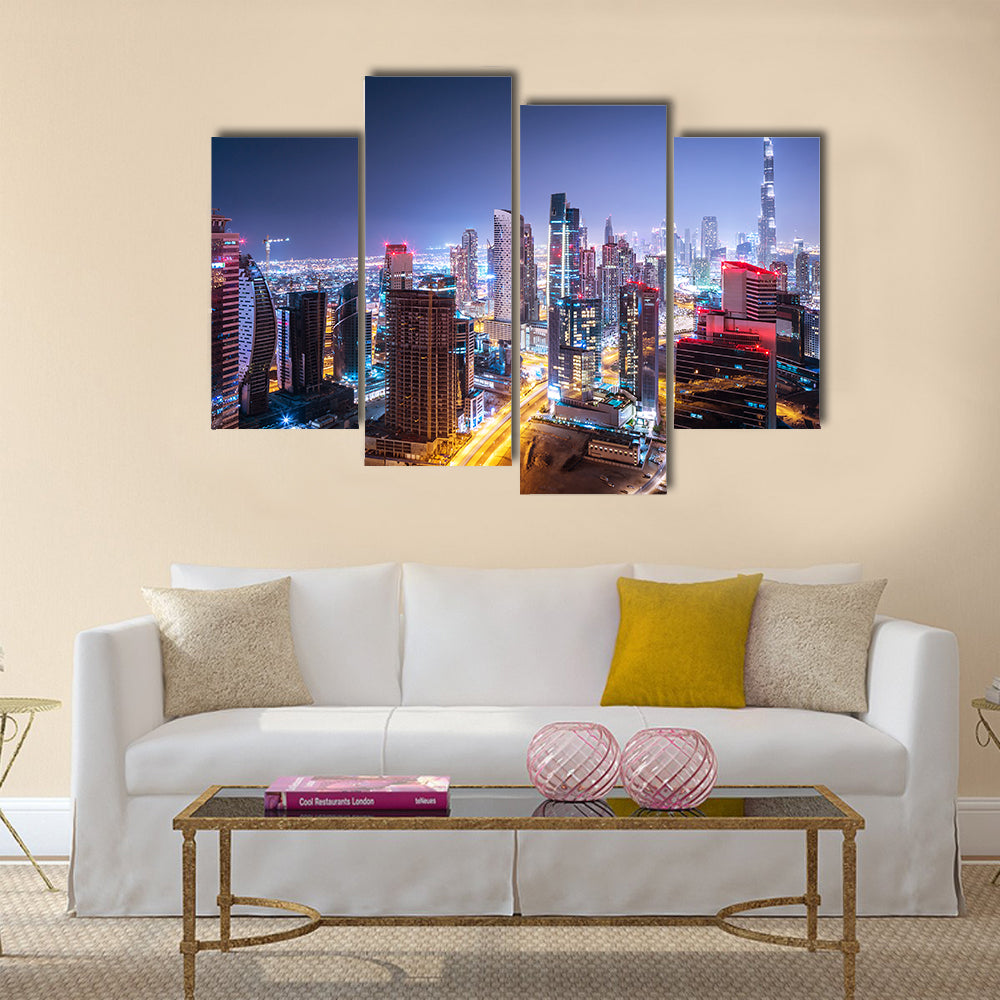 Beautiful night cityscape of Dubai, United Arab Emirates multi panel canvas wall art