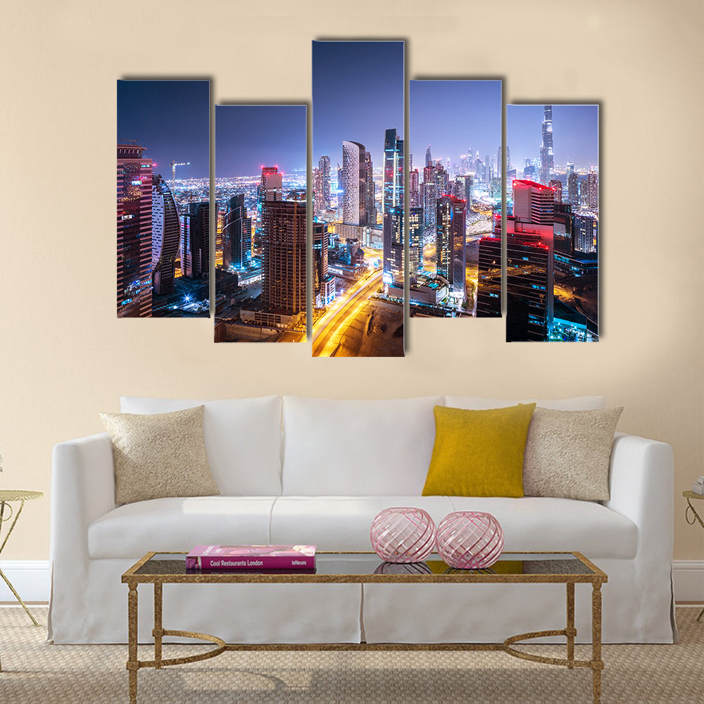 Beautiful night cityscape of Dubai, United Arab Emirates multi panel canvas wall art