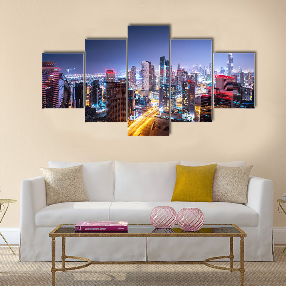 Beautiful night cityscape of Dubai, United Arab Emirates multi panel canvas wall art
