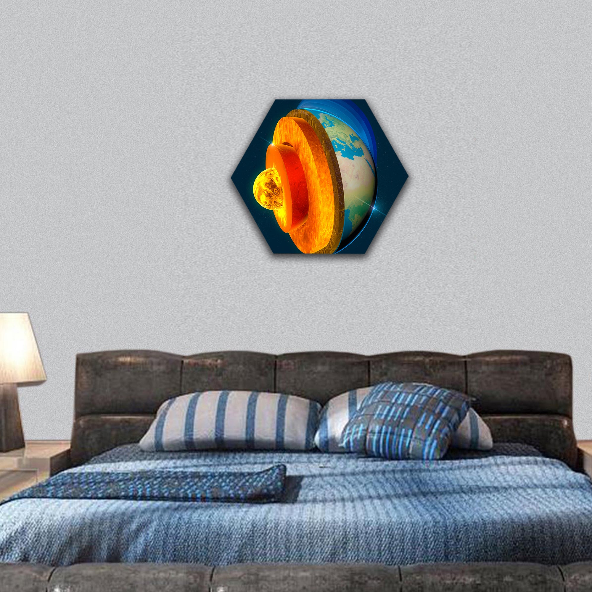 Earth s core, section layer, geophysics hexagonal canvas wall art
