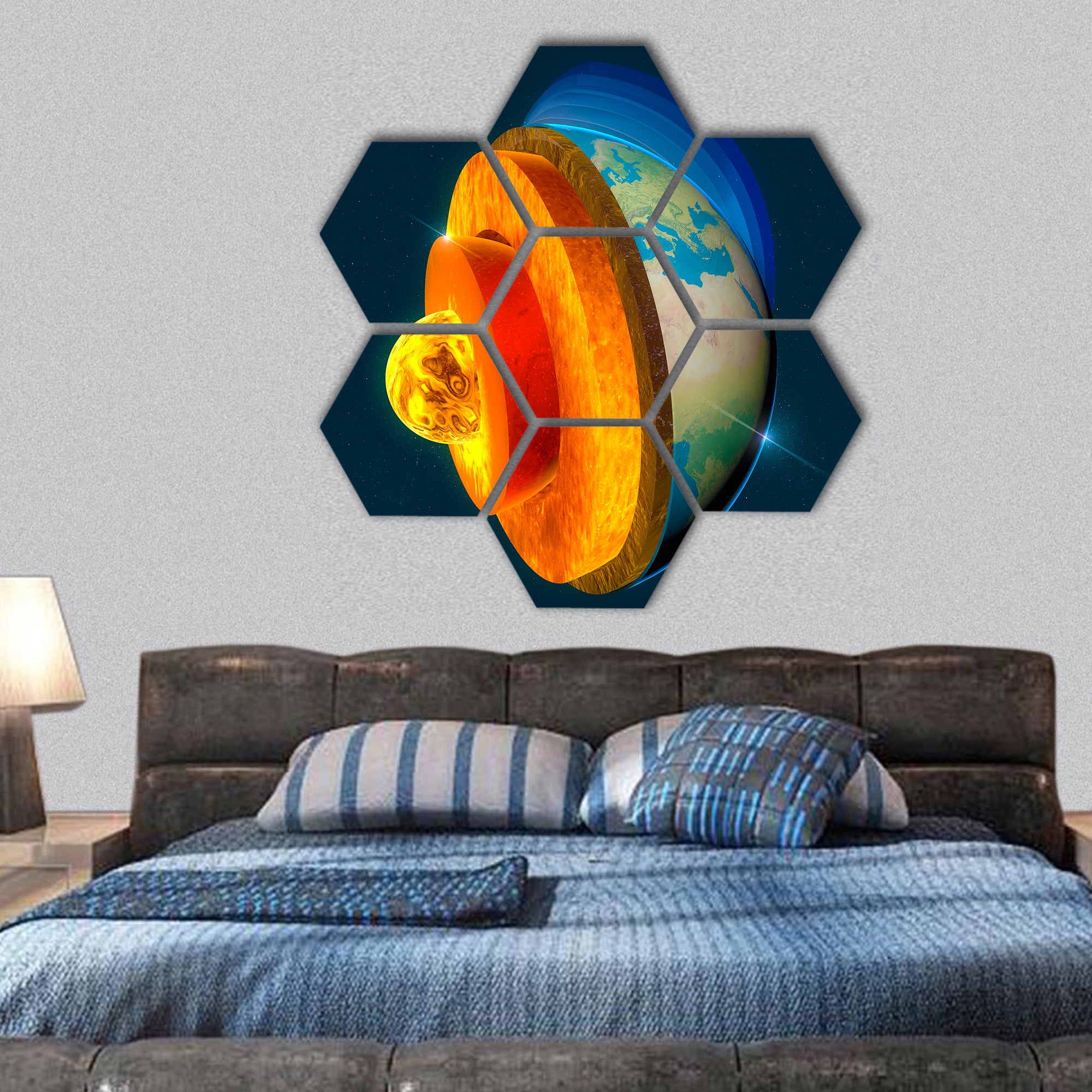 Earth s core, section layer, geophysics hexagonal canvas wall art