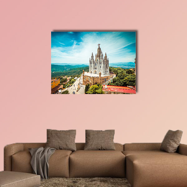 Tibidabo church on mountain in Barcelona with Christ statue multi panel canvas wall art