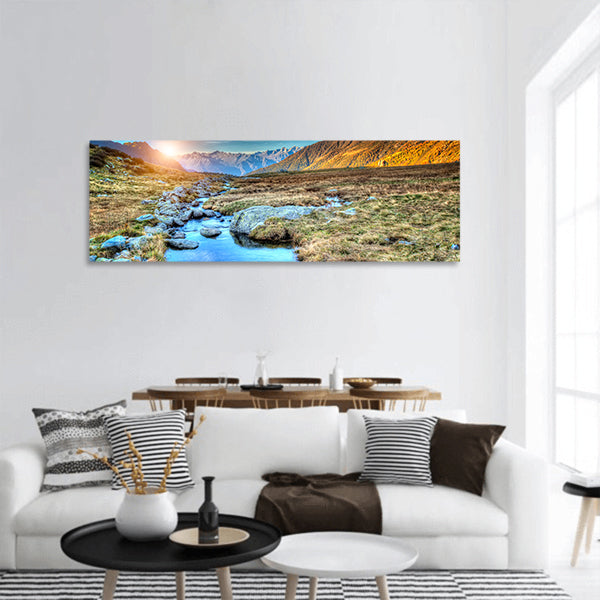 A prairie sunset in mountain panoramic canvas wall art