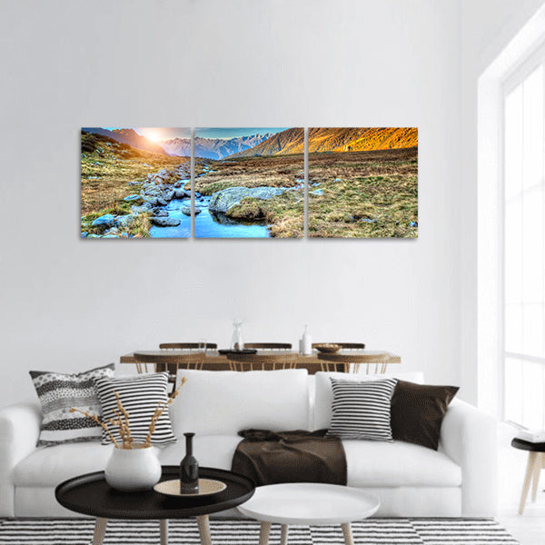 A prairie sunset in mountain panoramic canvas wall art