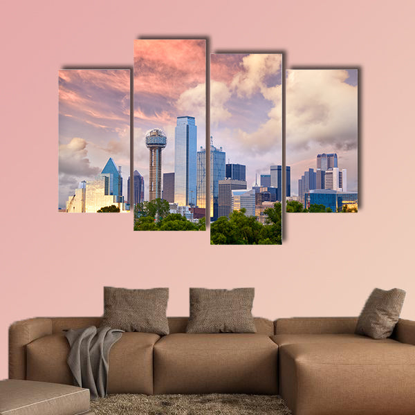 Dallas City skyline at sunset, Texas, USA Multi panel canvas wall art