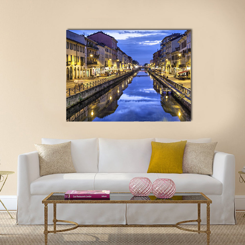 Amazing Naviglio Grand canal in the evening, Milan, Italy multi panel canvas wall art