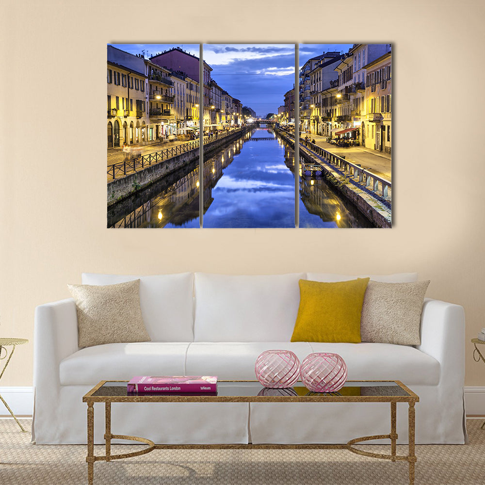 Amazing Naviglio Grand canal in the evening, Milan, Italy multi panel canvas wall art