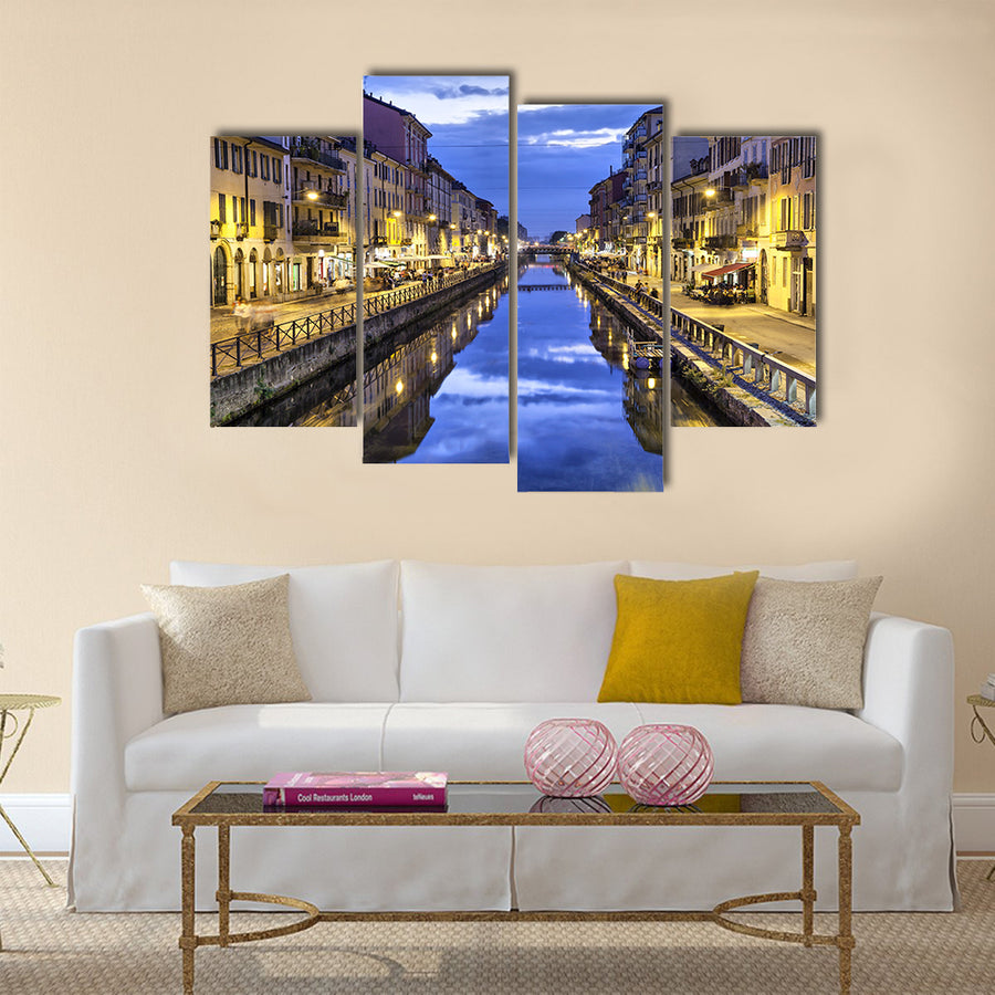 Amazing Naviglio Grand canal in the evening, Milan, Italy multi panel canvas wall art