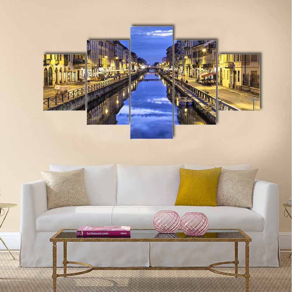Amazing Naviglio Grand canal in the evening, Milan, Italy multi panel canvas wall art