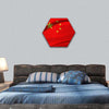 Closeup of silky Chinese flag hexagonal canvas wall art