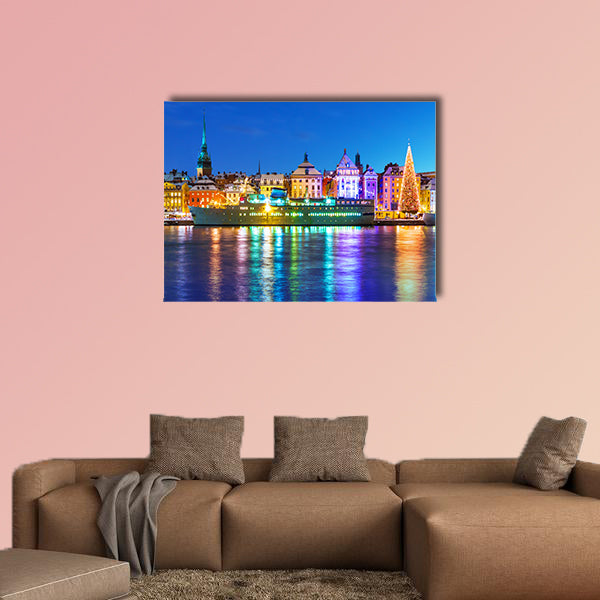 Beautiful winter scenery panorama of the Old Town (Gamla Stan) Sweden Multi panel canvas wall art